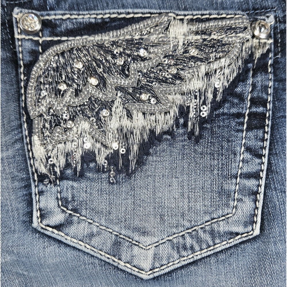 Miss Me Signature Boot Jean 28 Bootcut Angel Wing Pockets Stretchy Inseam 31.5" - Picture 8 of 14